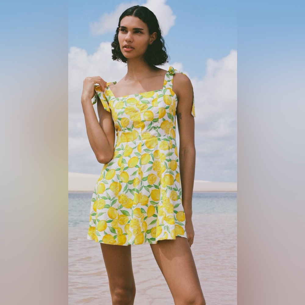 Zara PRINTED LINEN BLEND MINI DRESS